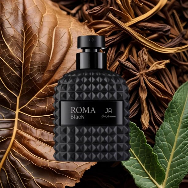 ROMA BLACK Cologne For Men - Spicy & Woody Fragrance EDP - Top Notes - Sweet Red Apple, Cardamom & Calabrian Bergamot - Base Notes - Warm Tobacco Leaf, Patchouli & Vetiver - Elegant 100ml Bottle.