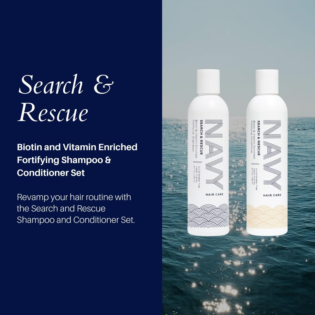 NAVY Hair Care Search and Rescue Shampoo & Conditioner Set | Biotin and Rosemary Oil Enriched for Hair Growth | Suited for All Hair Types | SLS & Paraben Free | 8 oz (Set of 2)