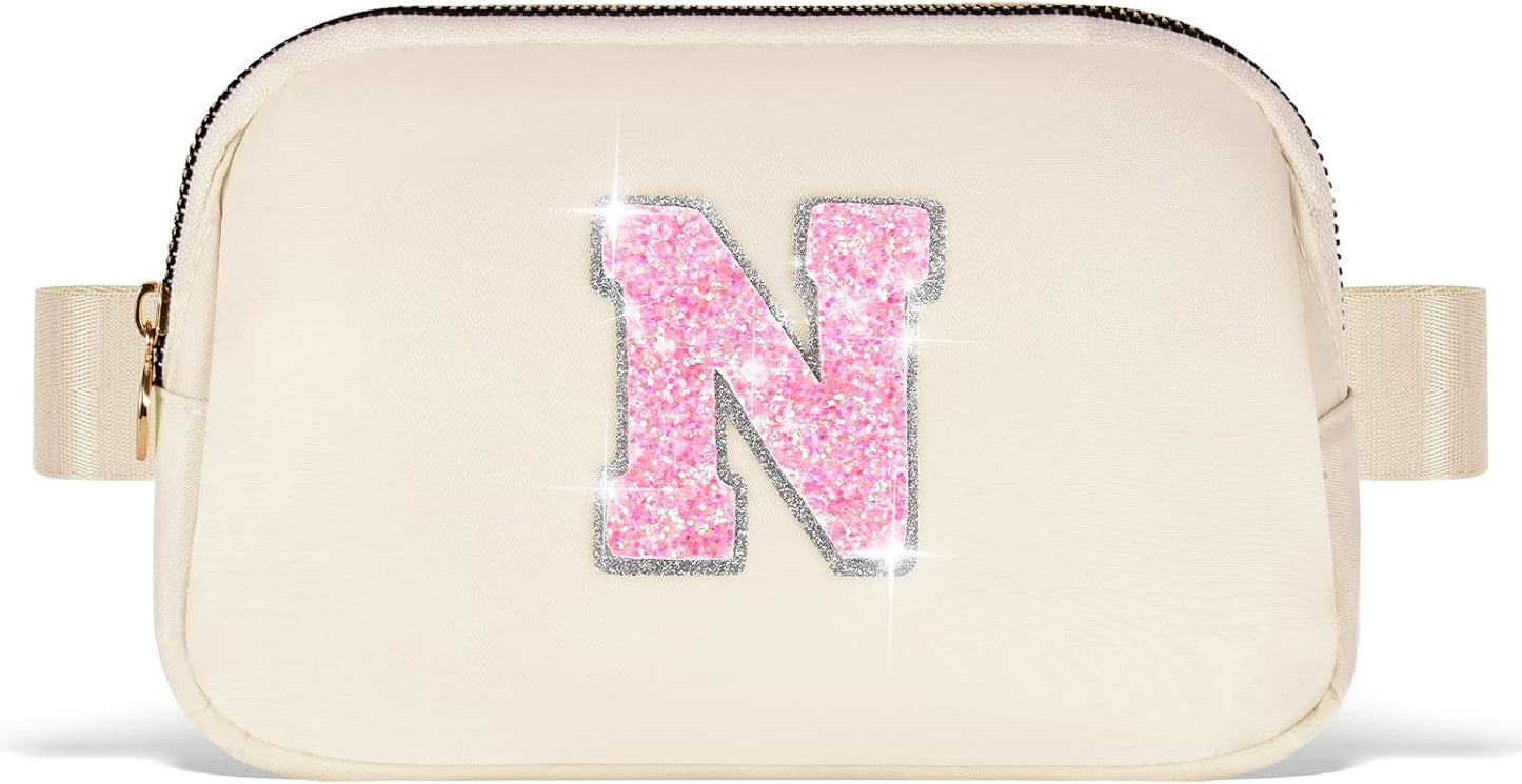 Fanny Pack Belt Bag Crossbody Bags with Initials Letter Patch Trendy Stuff for Teens Cute Stuff Birthday Gifts for Teenager Girls | Khaki,Initial N