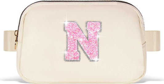 Fanny Pack Belt Bag Crossbody Bags with Initials Letter Patch Trendy Stuff for Teens Cute Stuff Birthday Gifts for Teenager Girls | Khaki,Initial N