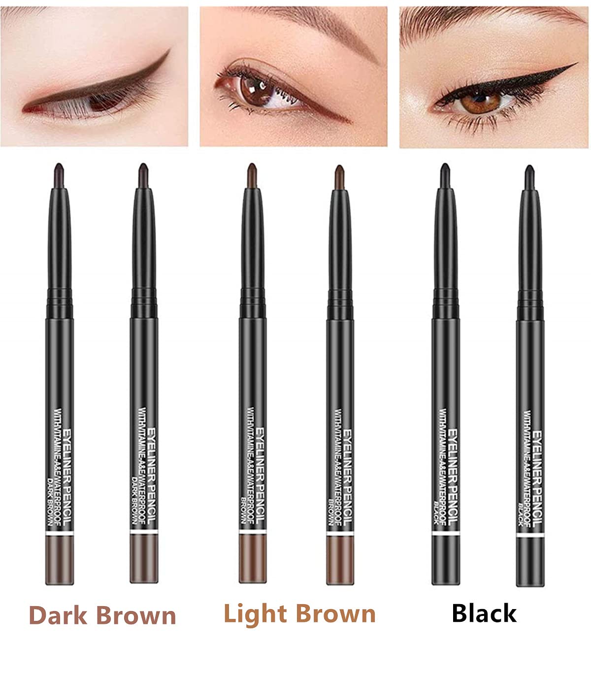 Go Ho Black,Light Brown,Dark Brown Eyeliner Pencils,6 Pack Gel Eye Liner Makeup Pencil,High Pigment Smooth Eyeliner Stick,Soft Easy to Color Eye Liner Pen