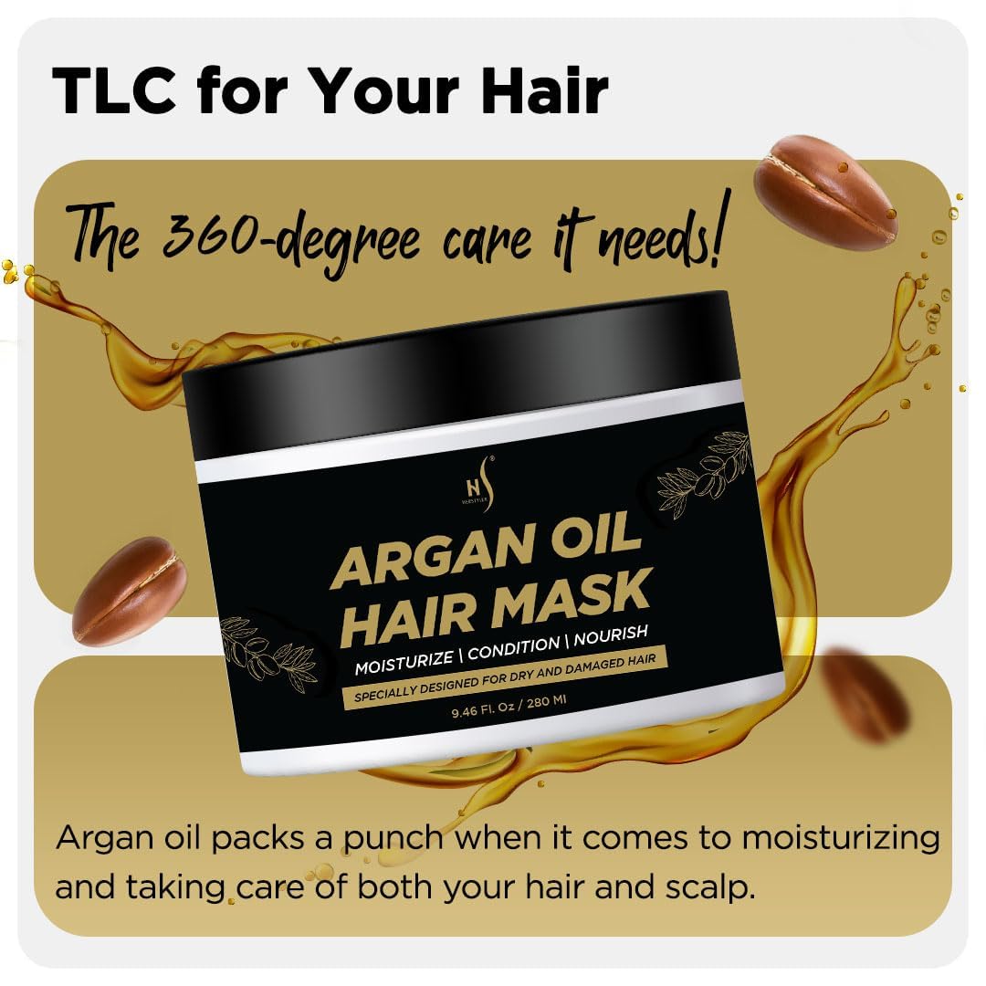 Hair Mask And Argan Oil Hair Serum Set - Deep Conditioning Mask For Soft Hair Texture - Hair Mask Serum For Frizzy Hair - Argan Oil Mask From HerStyler - Hair Care Set