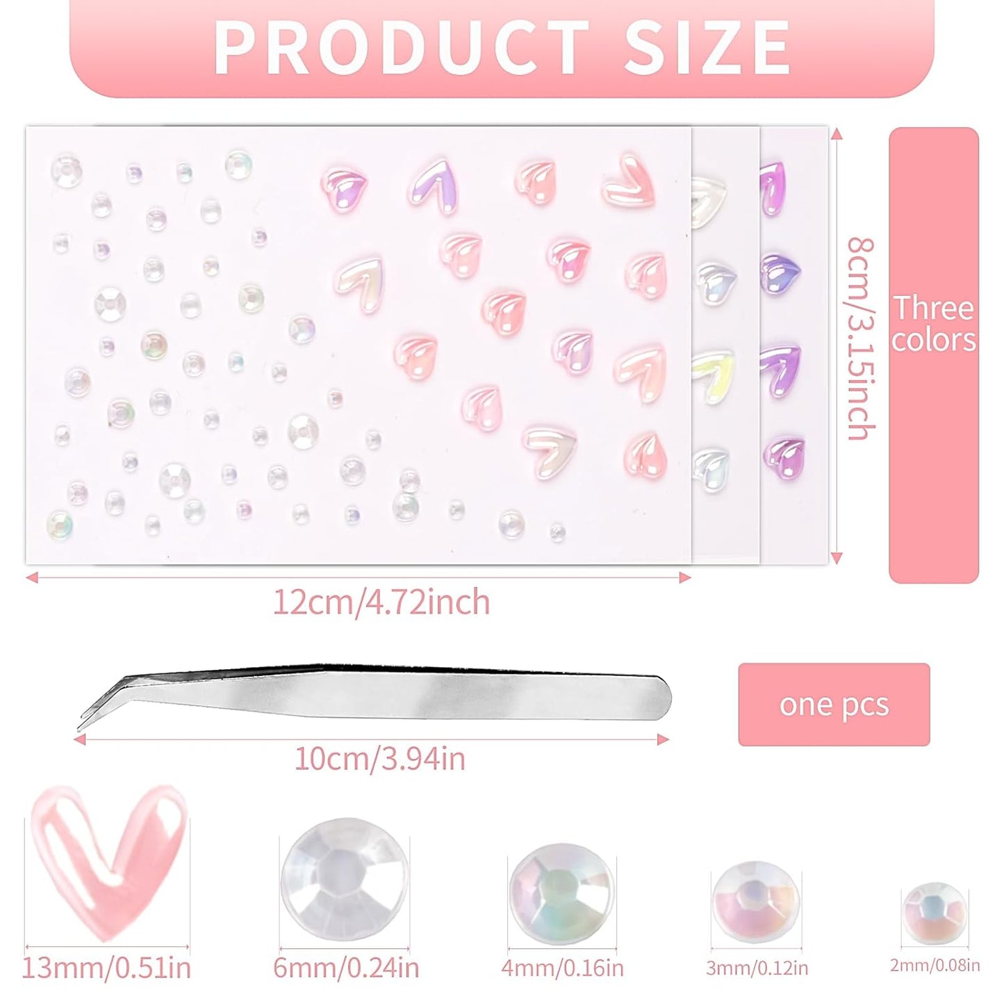Heart Rhinestone Tattoo Stickers for Makeup, V Heart Shape Face Eye Gems, Self Adhesive Face Jewelry with Clear Pink Purple, Cute Love Face Stickers, Birthday Rave Concert Party Supplies