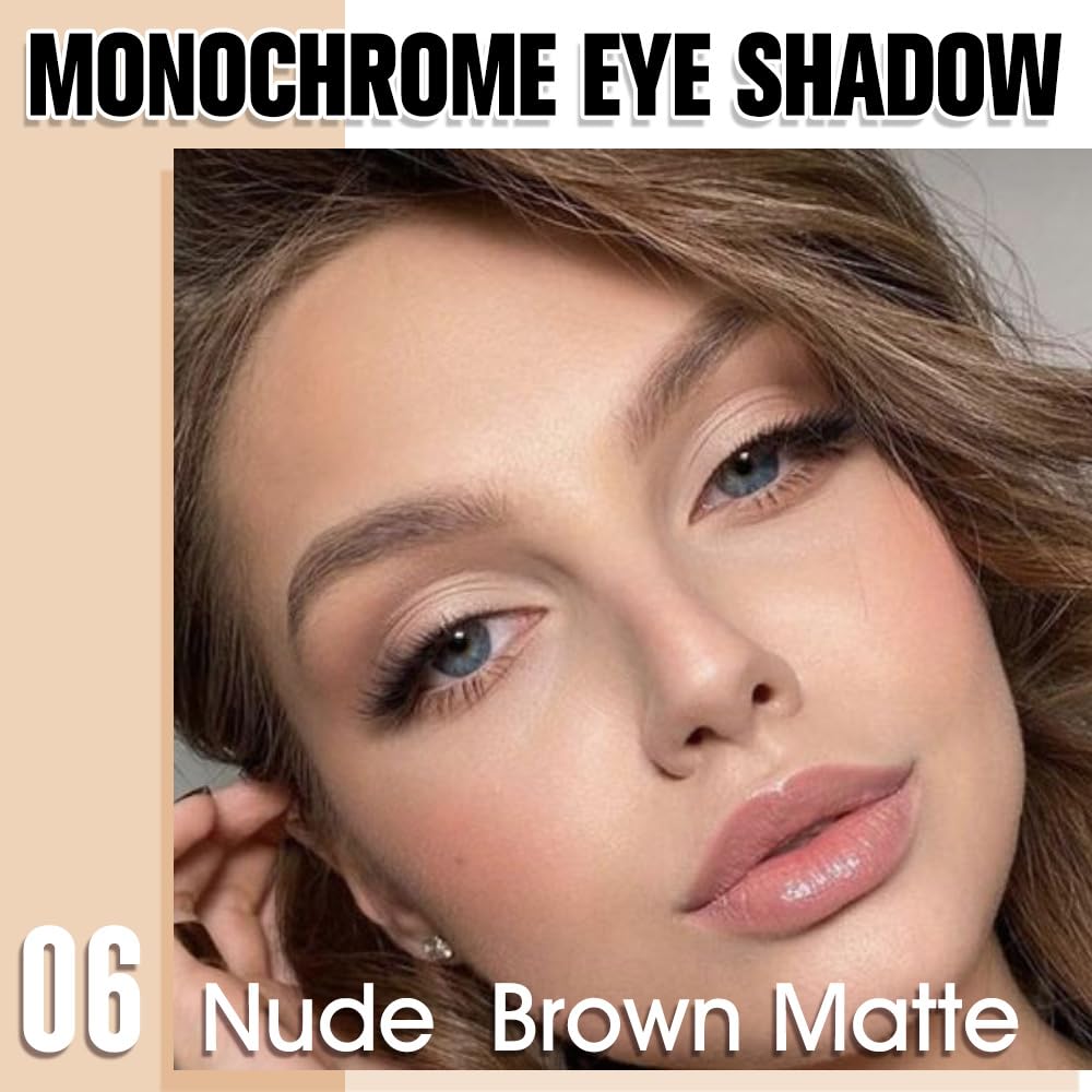 Nude Brown Matte Single Eyeshadow, Lightweight Blendable Mini Eye Shadow for Older Women, Monochrome Eyeshadow Palette Makeup Pigmented Waterproof, Vegan & Cruelty-Free, 06