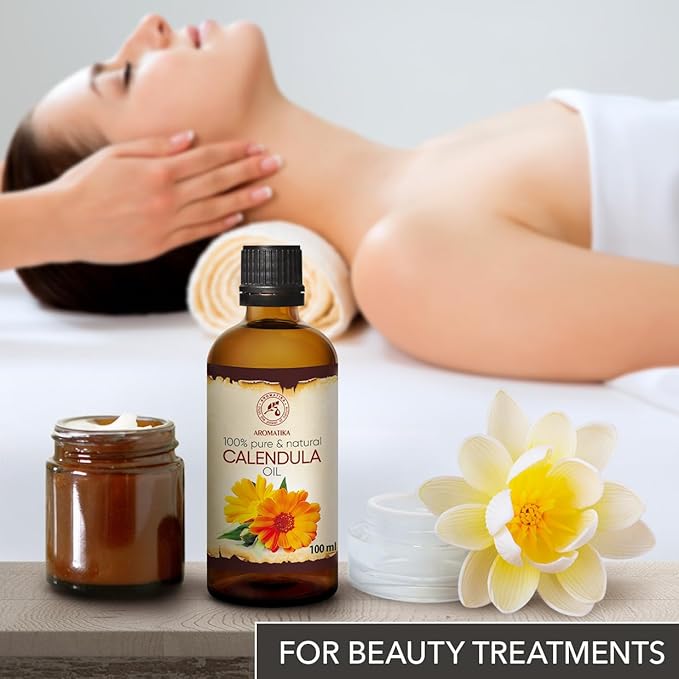 Calendula Oil 3.4 Fl Oz (100ml) - Calendula Officinalis Flower Extract – Infused - Almond Oil Base - 100% Pure & Natural - Marigold Oil – Benefits for Skin, Nails, Hair, Face, Body