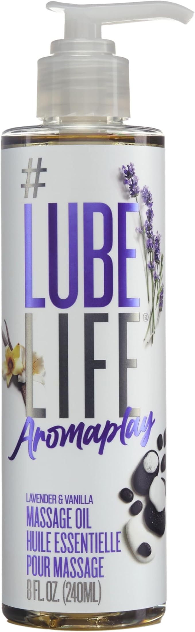 #Lube Life Aromaplay Lavender and Vanilla Massage Oil, Aphrodisiac, Essential Oil for a Relaxing Full Body Aromatherapy Massage, 8 Fl Oz