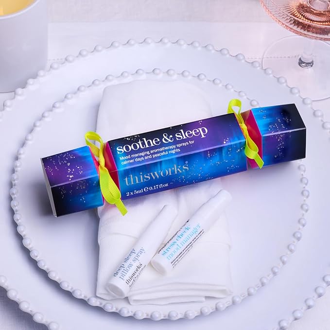 THISWORKS Soothe & Sleep Travel Gift Set Mini's, Deep Sleep Pillow Spray and Stress Check Mood Manager, for Wellness and Calming, Infused with Essential Oils