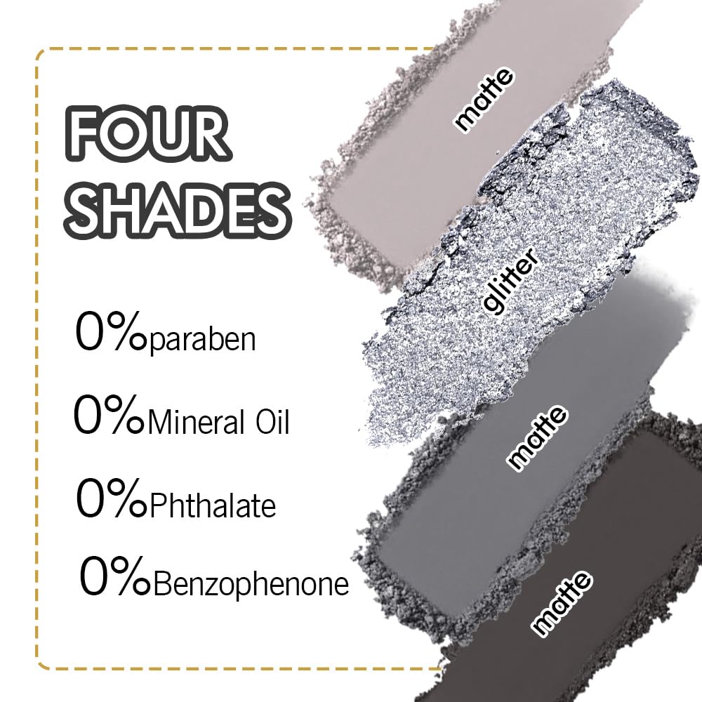 Eyeshadow Quad Makeup Palette – 4 Shades of Black, Gray, Natural, Nude & Smoky Tones, Blendable Matte & Shimmer, Long-Lasting Waterproof, Perfect for Mature & Young Women, with Built-In Mirror 01#
