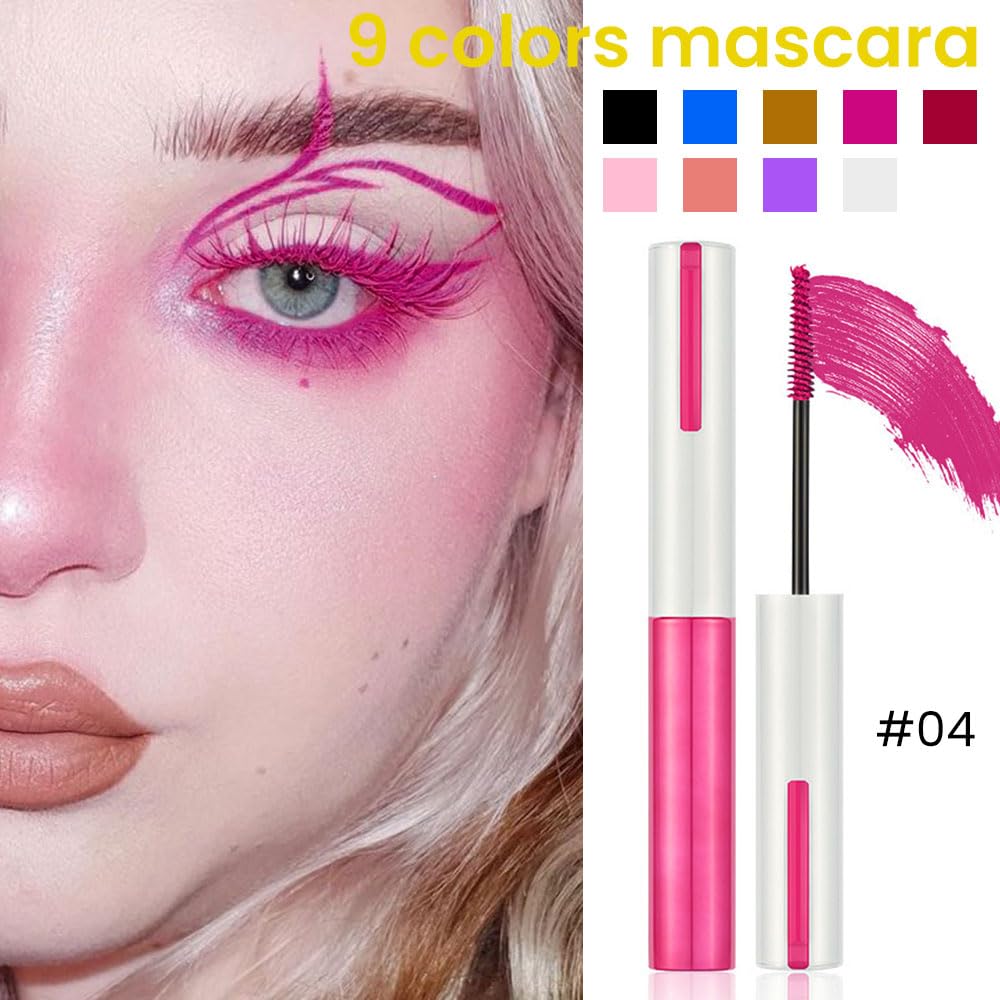Colored Mascara for Eyelashes with Comb Set,Colorful Waterproof Long lasting Charming Voluminous Mascara for Women Cruelty Free Vegan Eye Makeup (C-1Pc 04#berry color, C)
