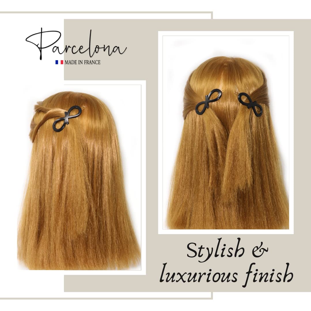 Parcelona -French Ribbon Knot Infinity 2 1/4" Small Celluloid Acetate Hair Clips with Closure Tige Boule Set of 2 Fashion Style Durable Non Slip Hair Accessories Pair