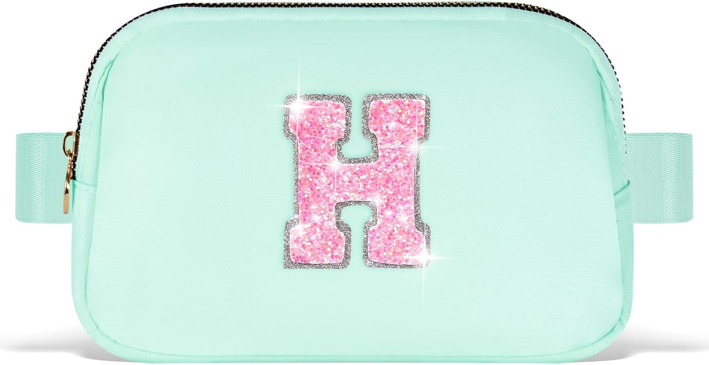Fanny Pack Belt Bag Crossbody Bags with Initials Letter Patch Trendy Stuff for Teens Cute Stuff Birthday Gifts for Teenager Girls | Light Green,Initial H