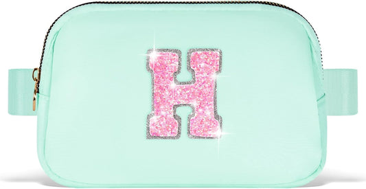 Fanny Pack Belt Bag Crossbody Bags with Initials Letter Patch Trendy Stuff for Teens Cute Stuff Birthday Gifts for Teenager Girls | Light Green,Initial H