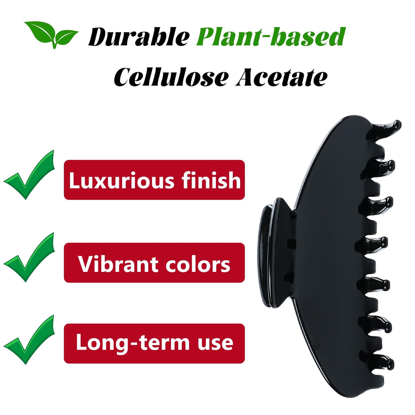 MAORULU Cute Claw Clip for Women – 4'' Large Acetate Hair Clips for Thick Thin Curly Long Hair, Durable Hair Clamps Non-slip Jaw Clip, Strong Hold, Stylish French Design (Solid Black)