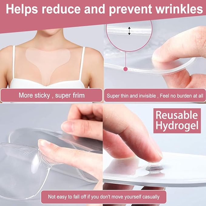 Chest Wrinkle Patches, Reusable Hydrogel Anti Aging Chest Pads, Hypoallergenic Silicone Gel Anti Wrinkle Tape for Side Sleeping, Neck & Décolleté, Smooth Fine Lines (chest-2 Pcs)