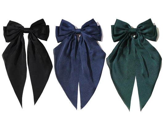 Furling Pompoms Hair Bows for Women 3pcs Big Black Bow Hair Clips Navy Blue Ribbon Hair Bow Green Hair Bow Ponytail Accessories, Holiday Party Back to School