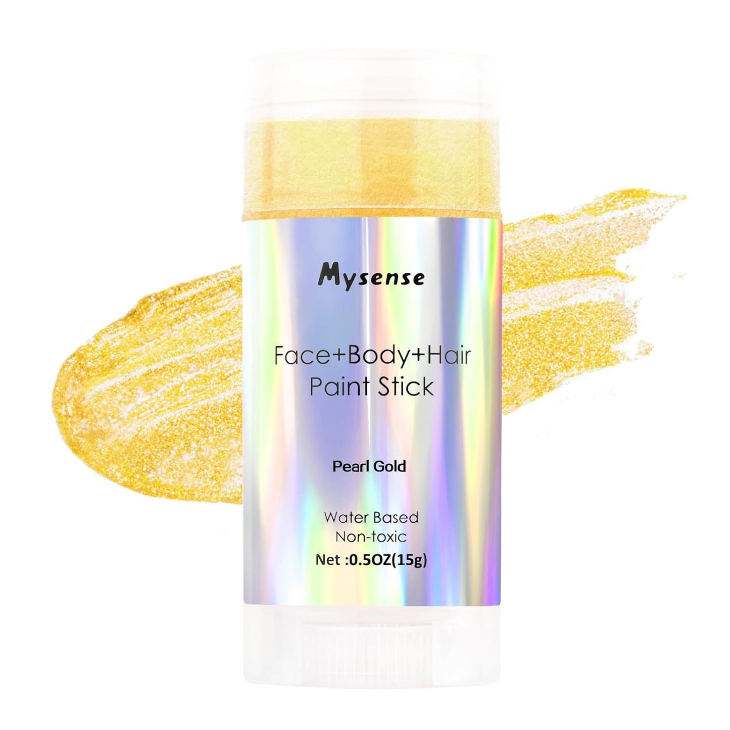 Mysense Pearl Gold Face Body Hair Paint Stick,Water Based Washable Temporary Hair Color,Non-toxic Cream Blendable Metallic Gold Face Painting for Halloween Costumes Cosplay Makeup,0.5oz