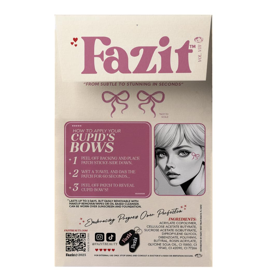 Fazit Makeup Patches - Face Makeup Patches - Beauty Face Makeup - Cupid's Bows - Waterproof Bow Speckles - Temporary Face Cupid's Bows For Women - 6 count