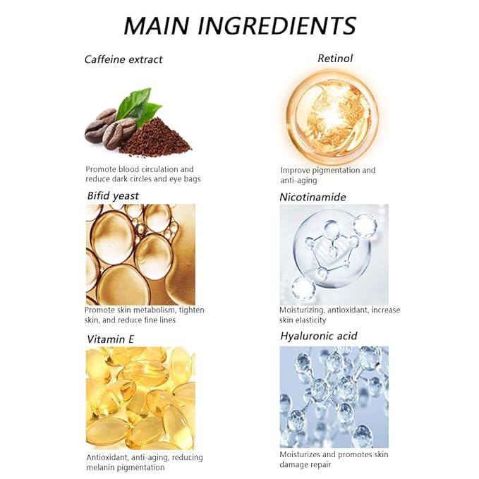 Caffeine Eye Serum, Retinol Eye Firming Serum for Dark Circles and Puffiness, Anti Aging Eye Serum with Hyaluronic Vitamin E, Smooth Fine Lines and Hydrate Eye Area