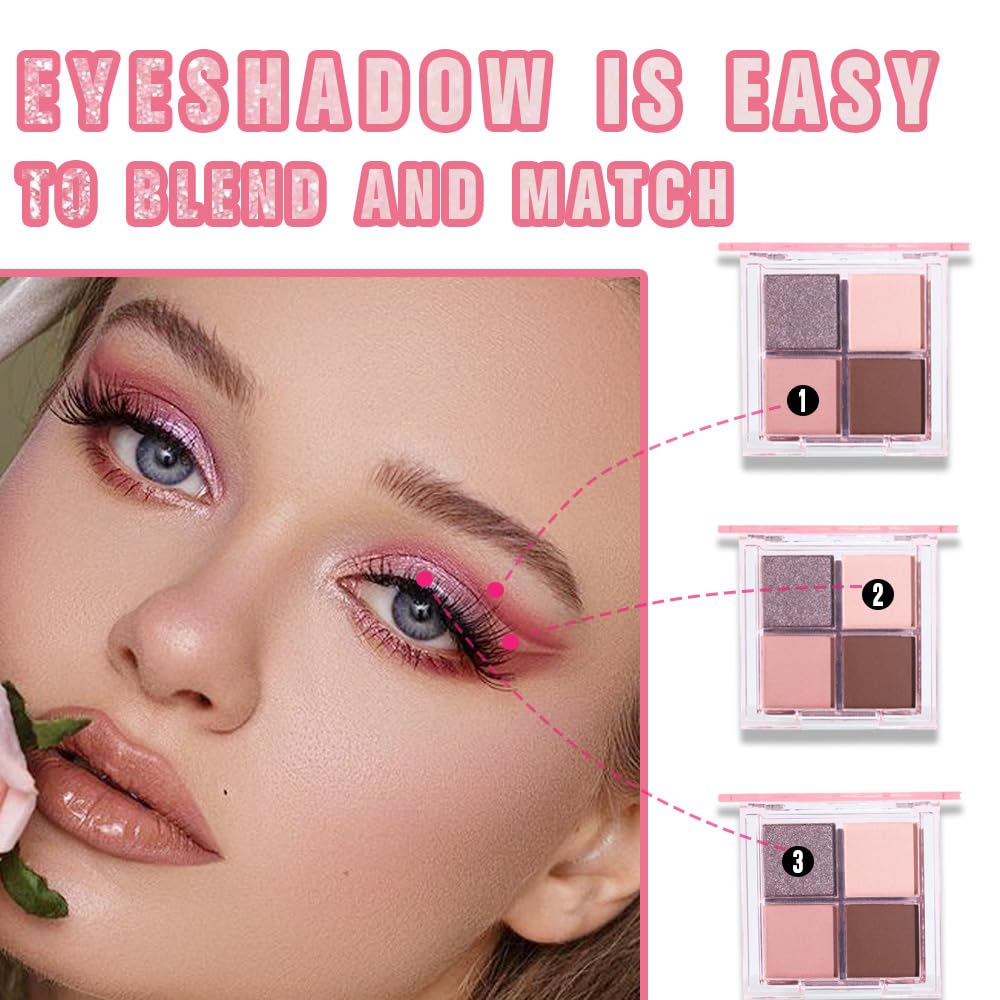 Eyeshadow Quads Blendable Glitter Matte Eyeshadow Palette,Purple Gold Nude Grapefruit Dark Brown Sparkly Four Eyeshadow Palette Makeup,Everyday Nature Long-Lasting Waterproof Women Girls Eyeshadow 2#