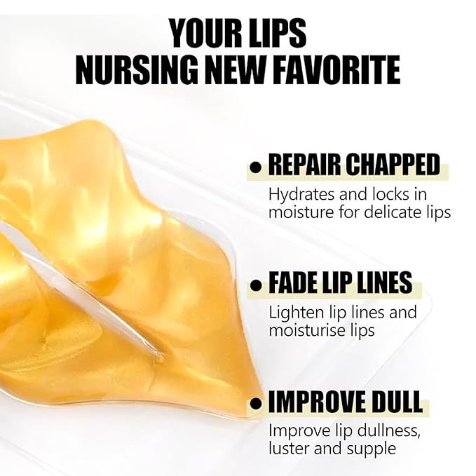 32 Pairs Eye Masks & Lip Mask, 24K Collagen Under Eye Patches for Dark Circles and Puffy Eyes, Reduce Lip Wrinkles, Anti Chapped & Remove Lip Dead Skin, Nourishes the Lip & Eye Skin (Gold)