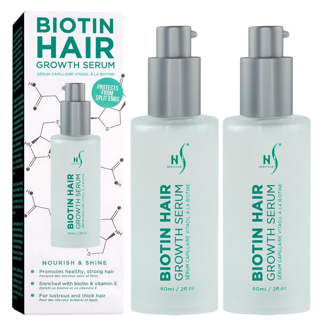 Herstyler Biotin Hair Serum - Hair Growth Serum for Hair Loss - Also Contains Argan Oil - 2 Fl Oz - Pack of 2