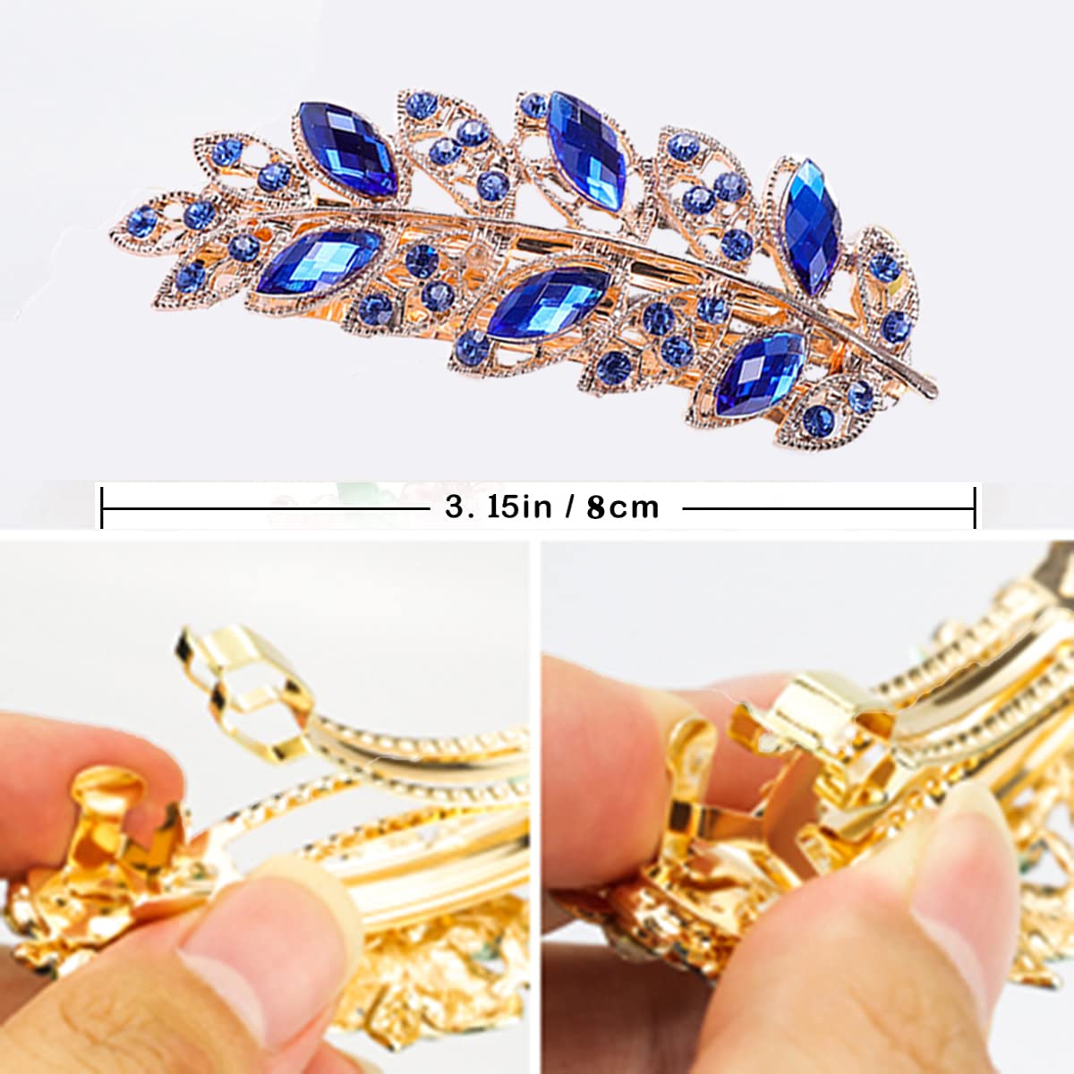 2 Pcs Hair Barrettes for Women Elegant Rhinestones Flower Metal Hair Clips Vintage Crystal Hair Accessroy Ponytail Hairpin 8cm, 2-Leaf Multicolor A