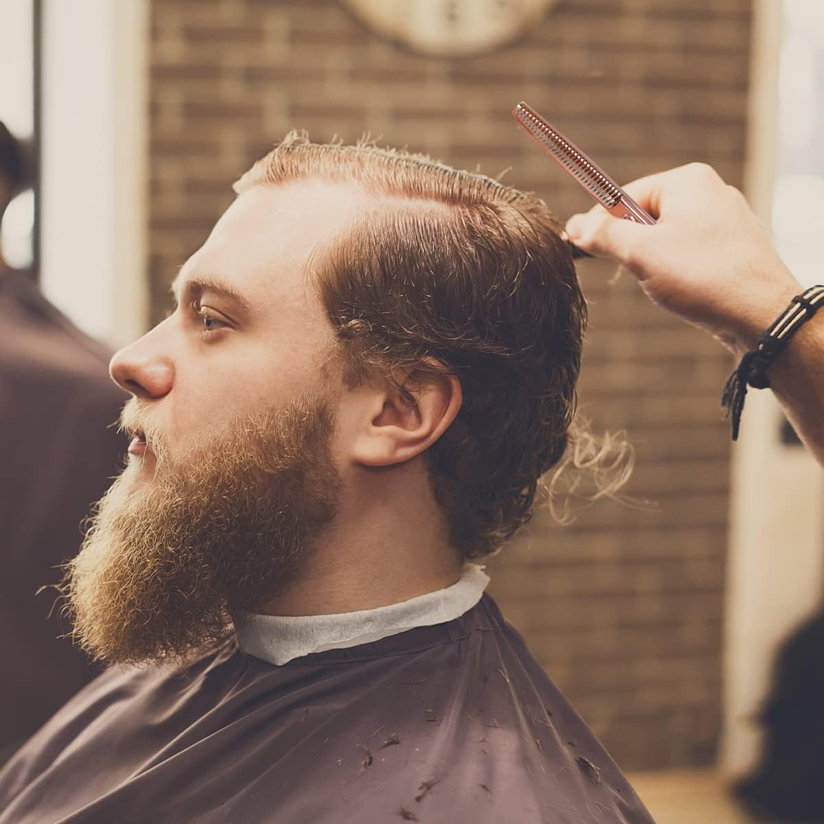 Professional Hair Cutting Scissors Sets Stainless Steel Barber Hairdressing Scissors Multifunctional Salon Thinning Scissors Straight Shears Tools Gifts for Mom Dad and Friends (Brown)