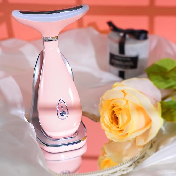 Lily Neck Face Massager, Skin Rejuvenation Beauty Massager, 3-in-1 at-Home Facial Spa Tool, Lifting, Toning and Tightening for a Radiant Appearance (Blush Pink)