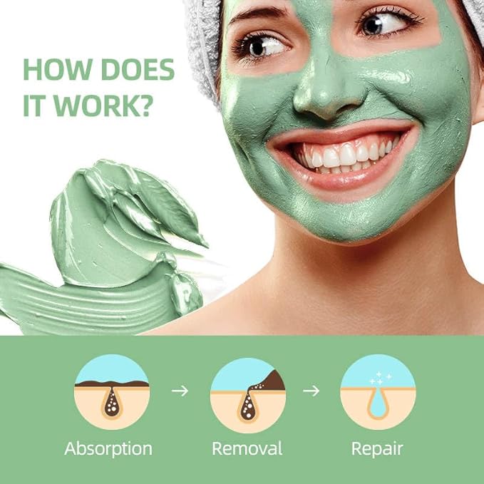 Organic Green Tea Clay Mud Mask - Soothing & Deep Cleansing Skincare, Hydrates & Brightens, Travel Size 2.8 oz