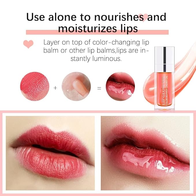 Plumping Lip Oil, Hydrating Gloss Tinted Lip Balm Transparent Lip Care, Big Brush Head Glitter Shine, Long Lasting Nourishing Non-sticky Fresh Texture(2PCS CLEAR)