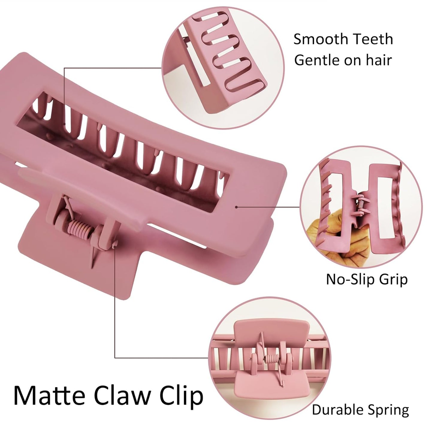 8 Pcs Pink Claw Clips and Hair Scrunchies Set – Square Hair Clips for Women, Medium Non-Slip Matte, Large Satin Scrunchies, Hair Accessories for Thick Thin Hair, Party, Daily Use – Dusty Rose