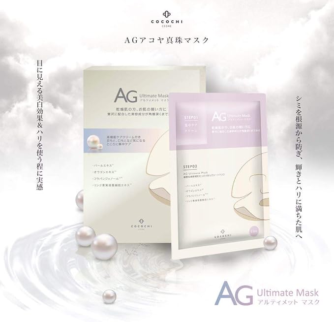 Anti Aging Face Mask for Women & Men – Hydrating Antiglycation Sheet Mask with Orimos® Complex, Botanical Extracts, Vitamin C Derivative, Alpha Arbutin & Pearl, Made in Japan, 5 Sheets