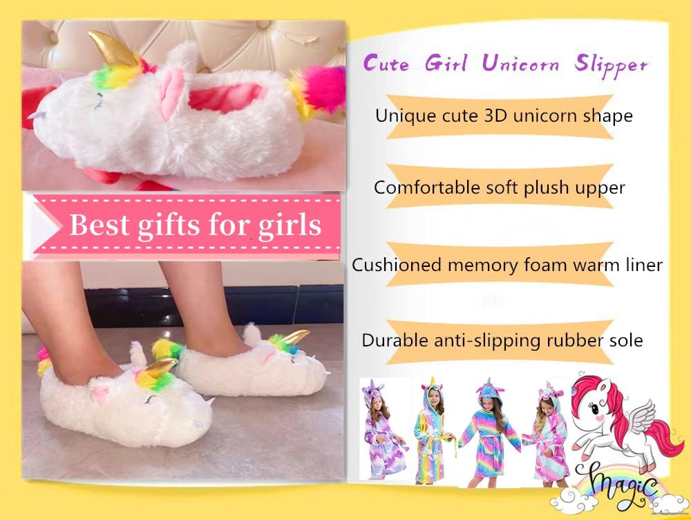 Girls Unicorn Slippers Toddler Girls Slippers Warm Comfortable Anti-Slip House Slipper for Kids Indoor Outdoor(Little Kid/Big Kid)
