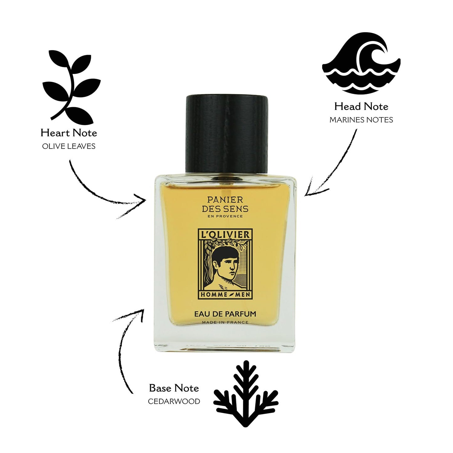 Panier des Sens L’Olivier Eau de Toilette for Men - Fresh Mediterranean Olive Wood, Cedar & Citrus Fragrance - Long-Lasting Natural Scent - 1.7 fl oz Spray