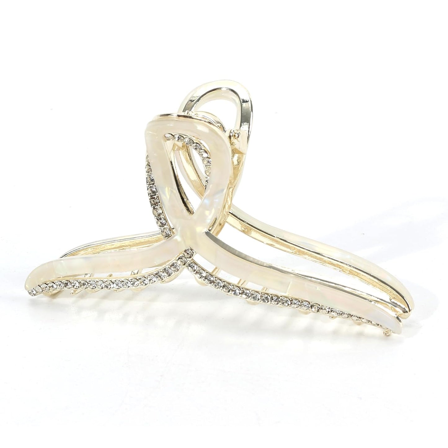 Large Metal Acetate Hair Claw Clips with Rhinestones, Gold Metal Hair Claw for Thick Hair, Strong Hold Non Slip Gold Hair Clips & Acetate Rhinestone for Women（Mermaid White）