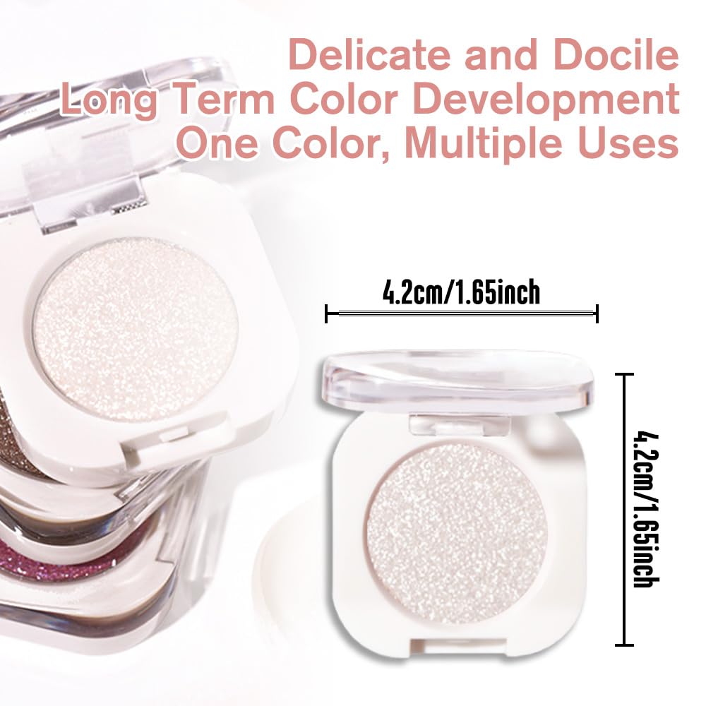 Pearl White Glitter Single Eyeshadow, Lightweight Blendable Mini Eye Shadow for Older Women, Monochrome Eyeshadow Palette Makeup Pigmented Waterproof, Vegan & Cruelty-Free, 11