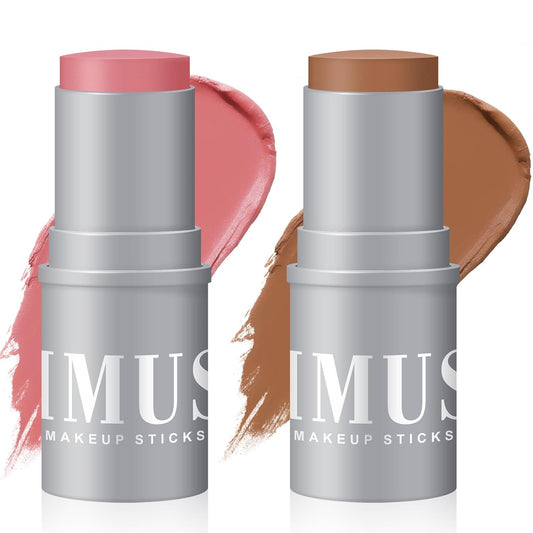 KIMUSE Cream Contour Stick Duo, Cream Blush Stick, Bronzer Shaping Stick, Creamy, Highly Pigmented, Long Lasting, Vegan Face Make Up Sticks