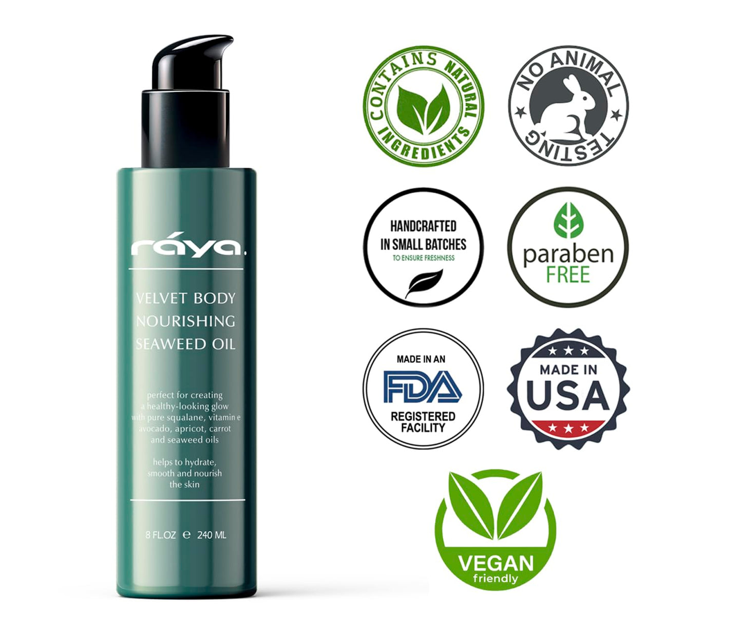 RAYA Velvet Body Nourishing Seaweed 8 oz Oil (S-105) | Hydrating and Nourishing Body Treatment | Made with Natural French Seaweed Oil, Vitamins, and Minerals