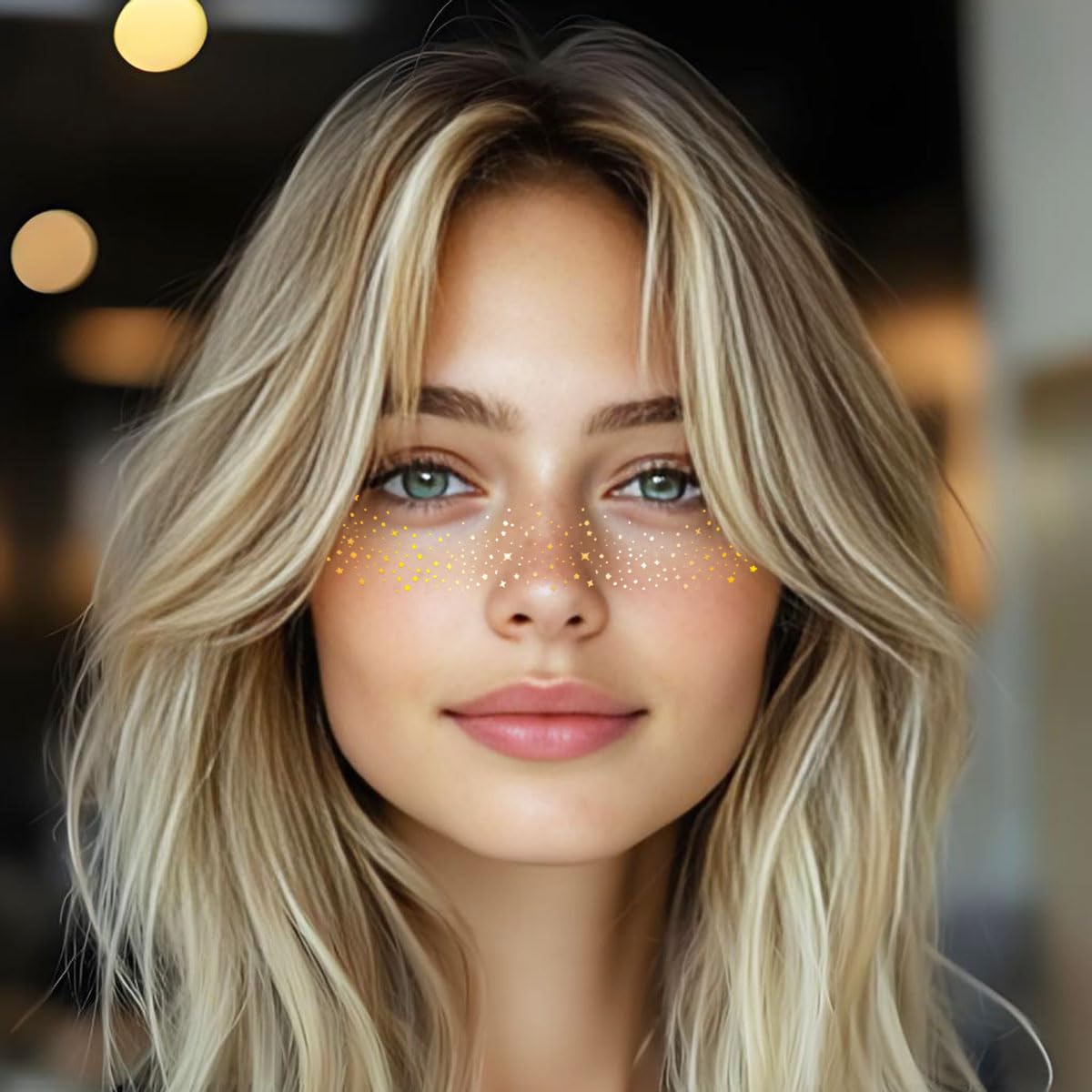 Gold Glitter Freckles Face Tattoo - Face Glitter Makeup Speckles - Women Face Sparkle Freckles Patches for Halloween Makeup Prom - Carnival Party