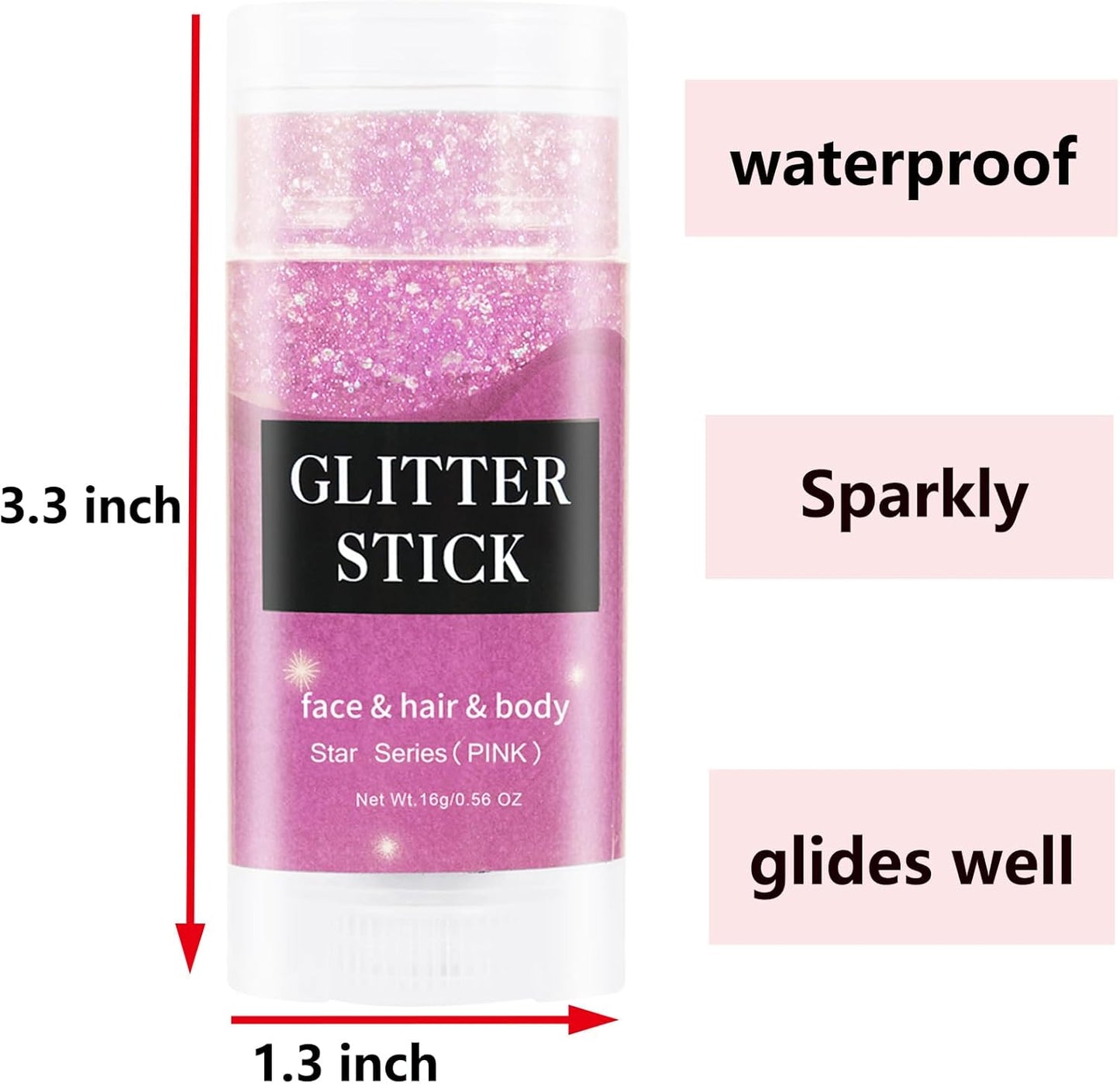 MEICOLY Pink Body Glitter Stick,Pink Face Glitter Sparkly Hair Glitter,Pink Accessories for Spirit Week,Singer Concerts Lover Heart Glitter Makeup,Mermaid Glitter Face Paint,Waterproof