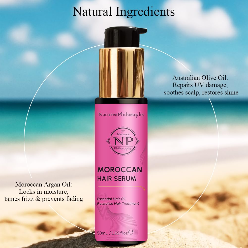 NP NATURES PHILOSOPHY Moroccan Argan Oil - Hair Serum Organic, Anti-Frizz, Repairs Damaged Hair, Adds Shine for All Hair Types Aussie Allergy-Free Moroccan Oil Hair Products 1.69 Fl oz
