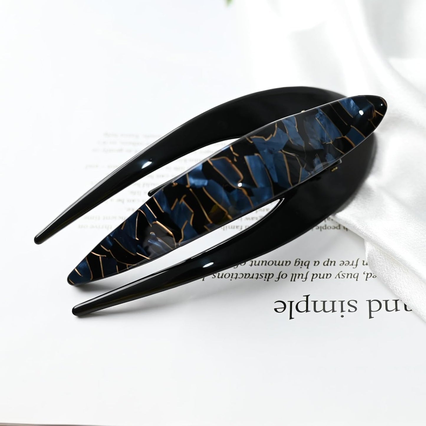 Handmade Celluloid French Design Tortoise Shell Barrettes Side-slide Opening Duck Luxury Fashion Accessories Hair Clip Claw for Women (marbleblue)