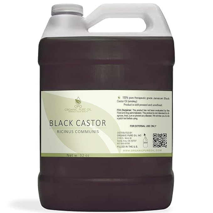 Unrefined Black Castor Oil - 32 oz - Brazilian smokey, Cold Pressed,Smoky scent, Non-GMO, Free of any Chemicals, Fillers Virgin Carrier Oil for Skin, Hair, Nails, Body, & More. Packaging may vary
