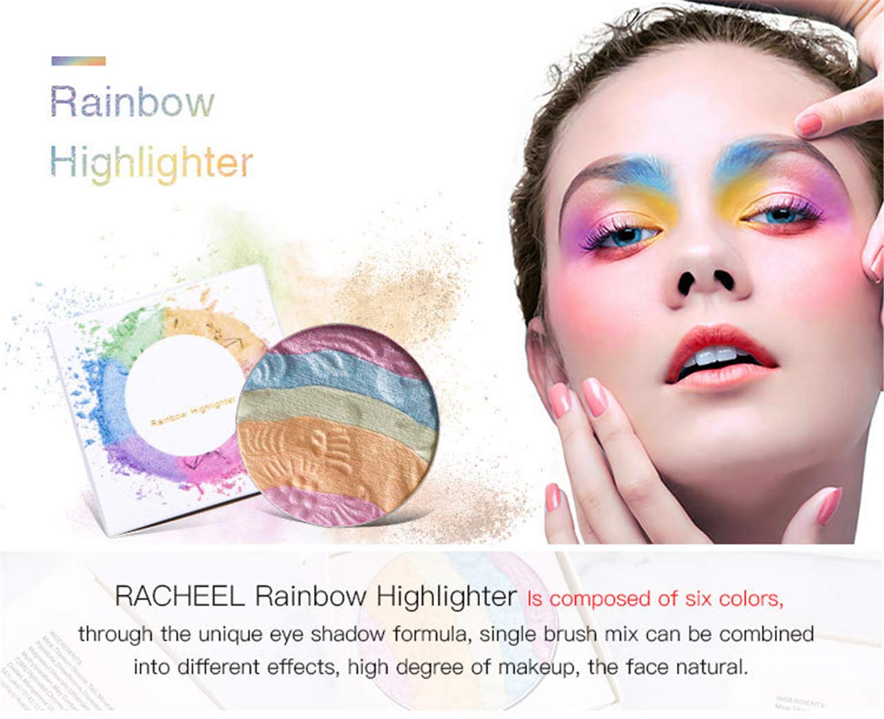 FantasyDay Pro 6 Colors 3D Baked Rainbow Highlighter Eyeshadow Makeup Palette Xmas Cosmetic Blusher Shimmer Powder Contouring Kit Unicorn Blush