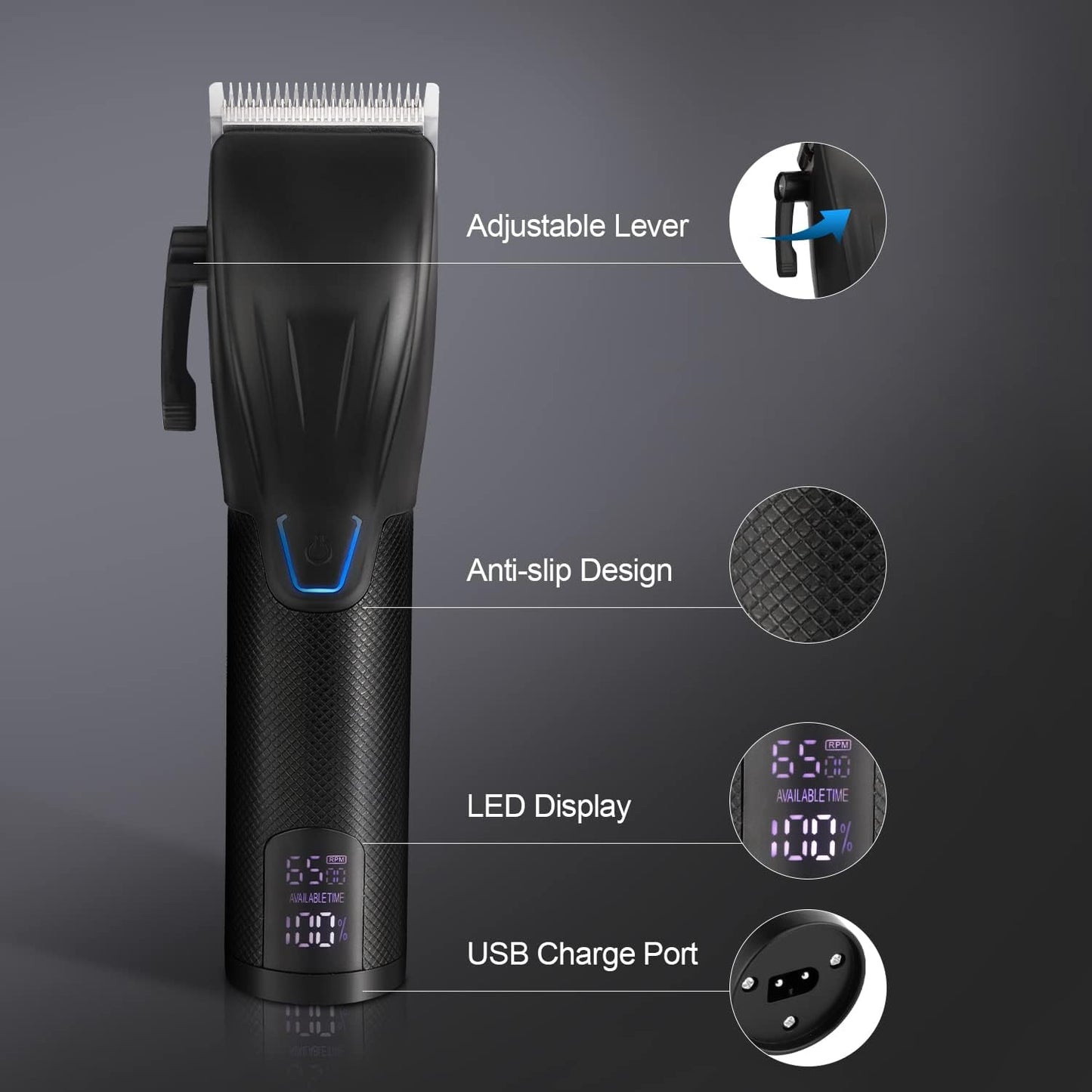 Professional Hair Clippers Trimmer Kit,Cordless Hair Clippers for Men,Barber Fading Clipper and Zero Gap T-Blade Trimmer Set with LED Display for Mens Gifts (Black)