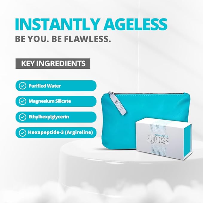 Instantly Ageless - Instant Face Lift Cream - Skin Care for Anti Aging face cream - Instant Under Eye Bags Remover - Facelift in a Box of 25 Vials with Makeup Bag