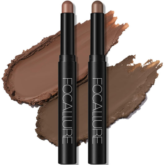 FOCALLURE 2 Pcs Cream Eyeshadow Stick,Brightener Eyeshadow Pencil Crayon,Highlighter Eye Shadow Stick Sets with Crease-proof Formula,Long Lasting Waterproof Eye Shadow Make Up,Rich Rum