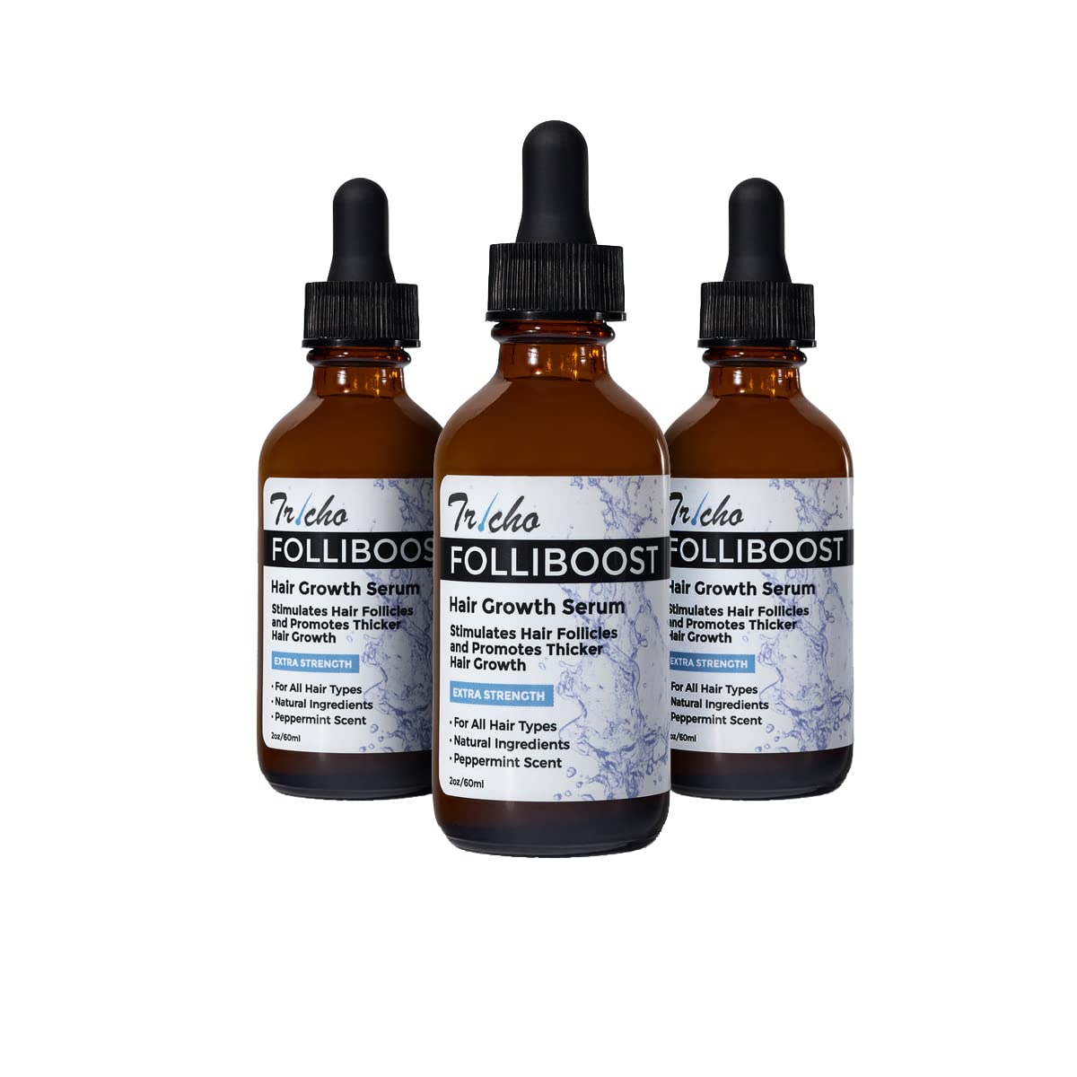 Tricho Labs Folliboost Hair Growth Serum - Natural-Based Formula w/Biotin & Peppermint Oil - Hair Care for Thicker & Fuller Hair - 2oz, 3-Pack