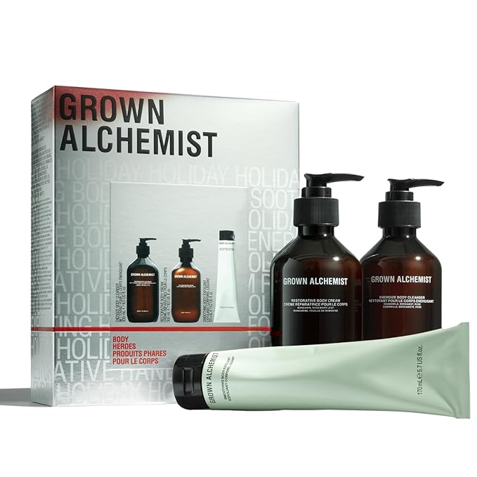 Grown Alchemist Body Heroes Kit, Head to Toe essentials, Limited Edition Gift & Value Pack: Smoothing Exfoliant (170mL) Energize Body Cleanser (300mL) & Restorative Cream (300mL)
