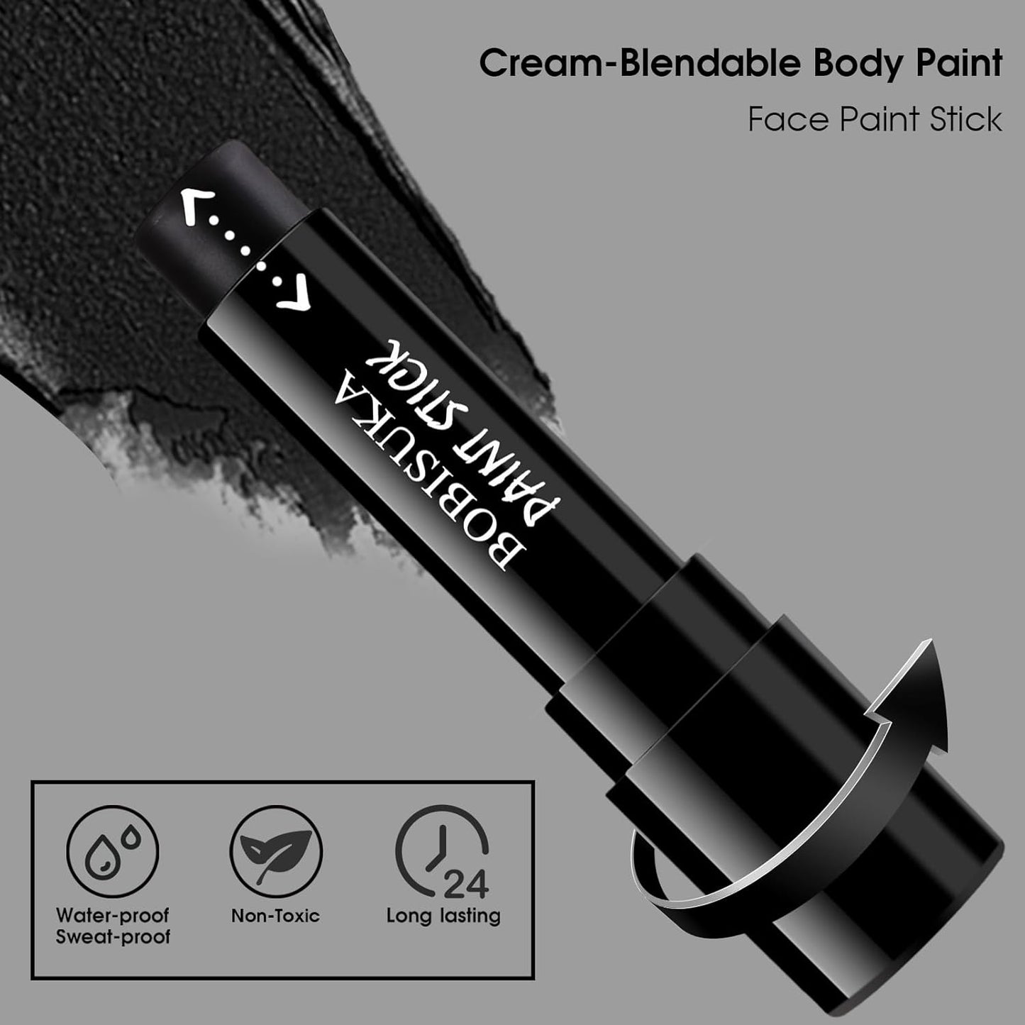 BOBISUKA Black Face Body Paint Stick, Sweatproof Eye Black Stick for Baseball Football Softball Sports – Waterproof Face Painting for Skull Joker Vampire Halloween SFX Makeup Cosplay